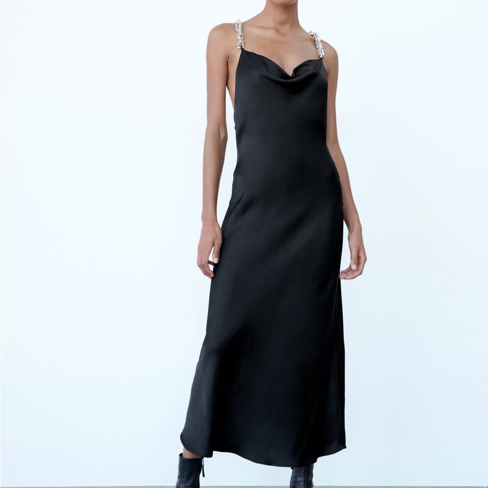 Chain strap silk dress from Zara